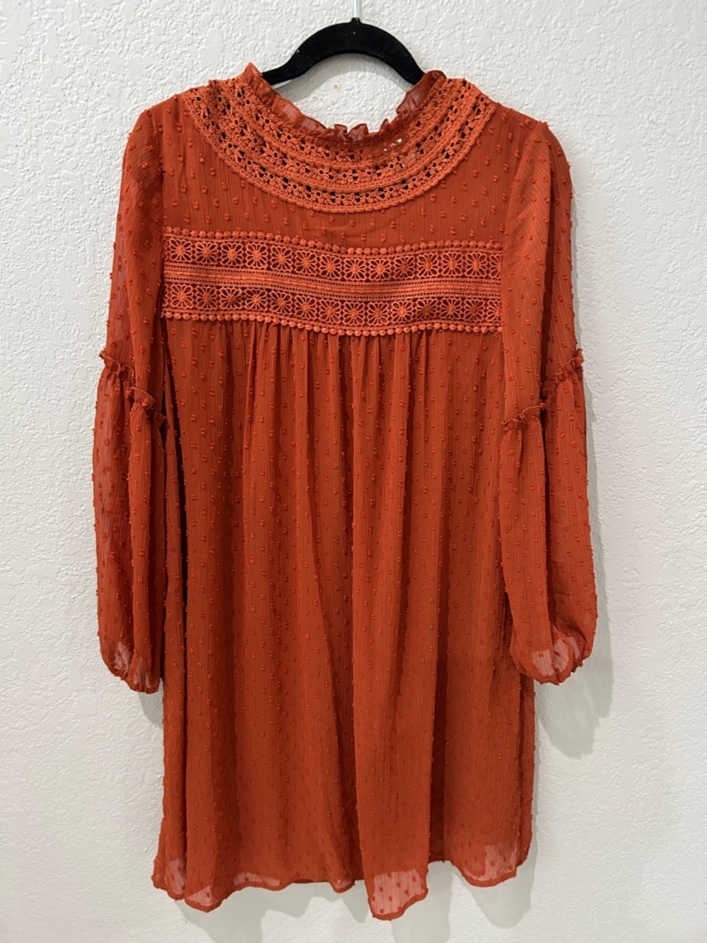 Rust Lace Flowy Yoke Dress